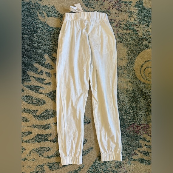 Zara High Waisted White Cotton Cropped Tie Top Joggers - Picture 3 of 6